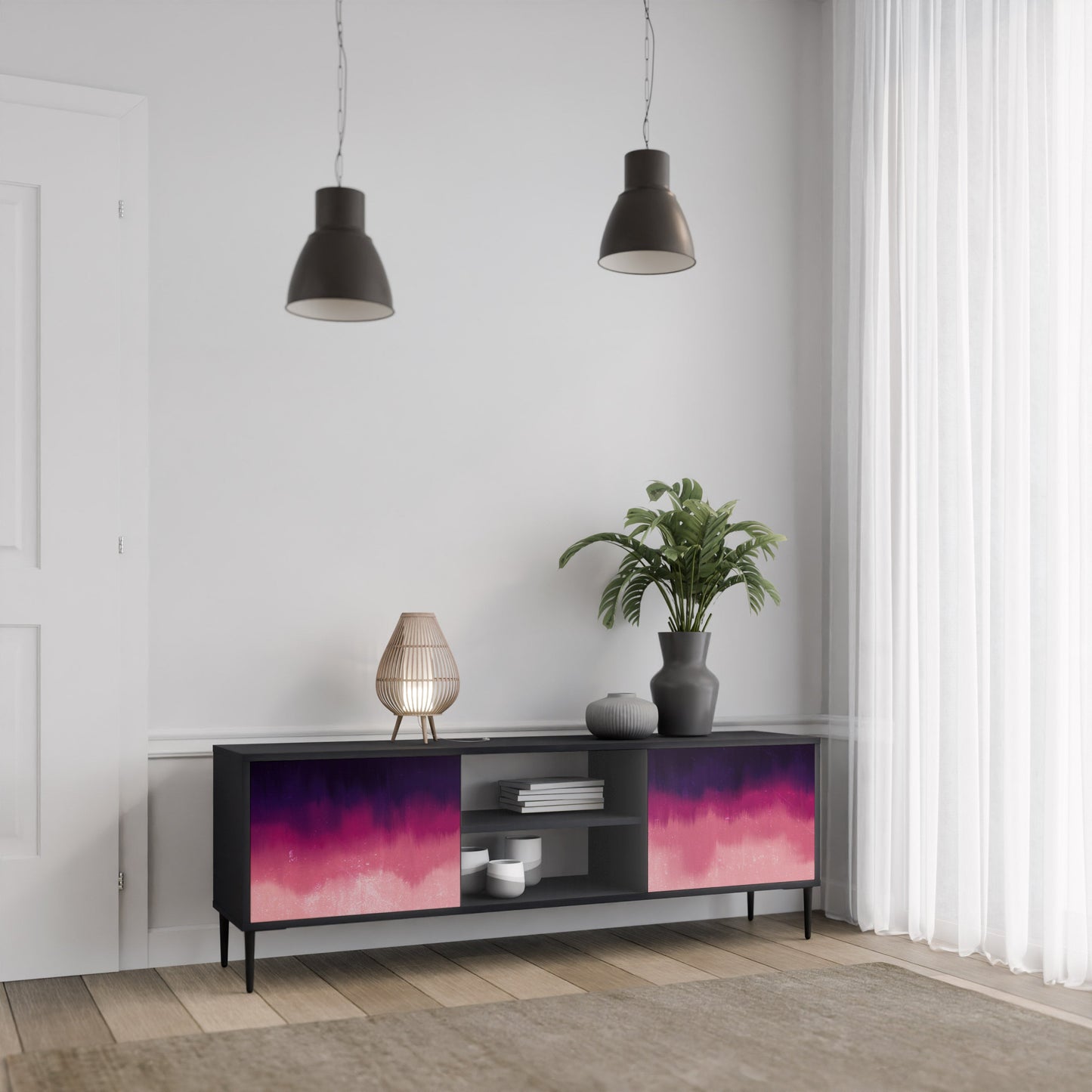Mobile TV AURORA BOREALIS a 2 ante in finitura nera