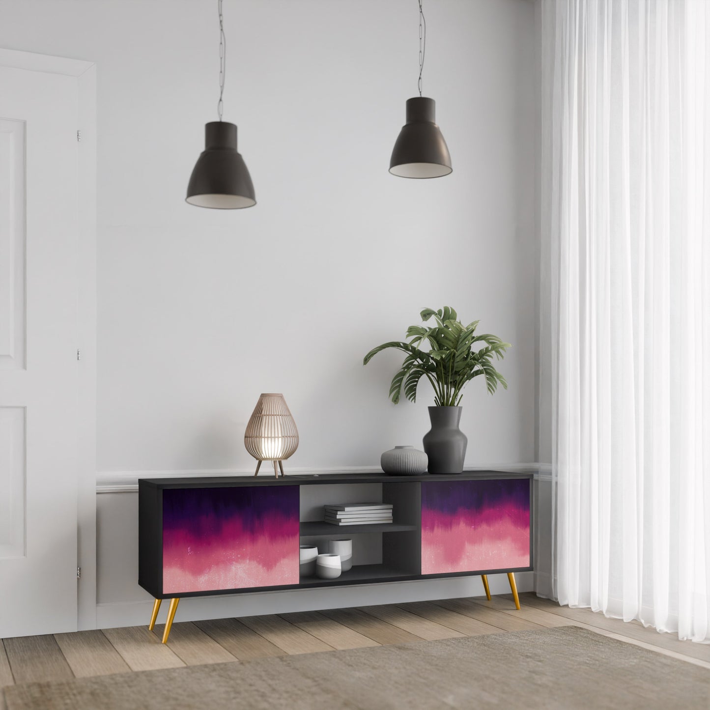 Mobile TV AURORA BOREALIS a 2 ante in finitura nera