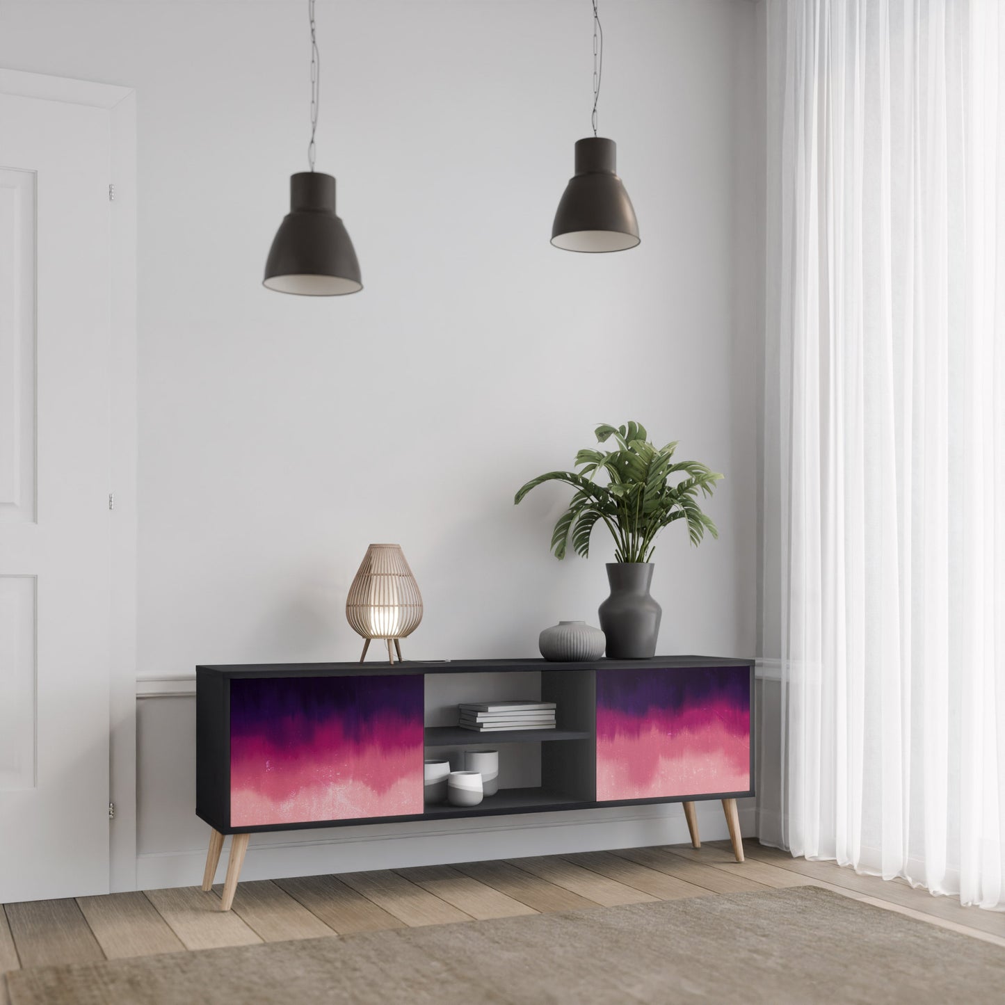 Mobile TV AURORA BOREALIS a 2 ante in finitura nera