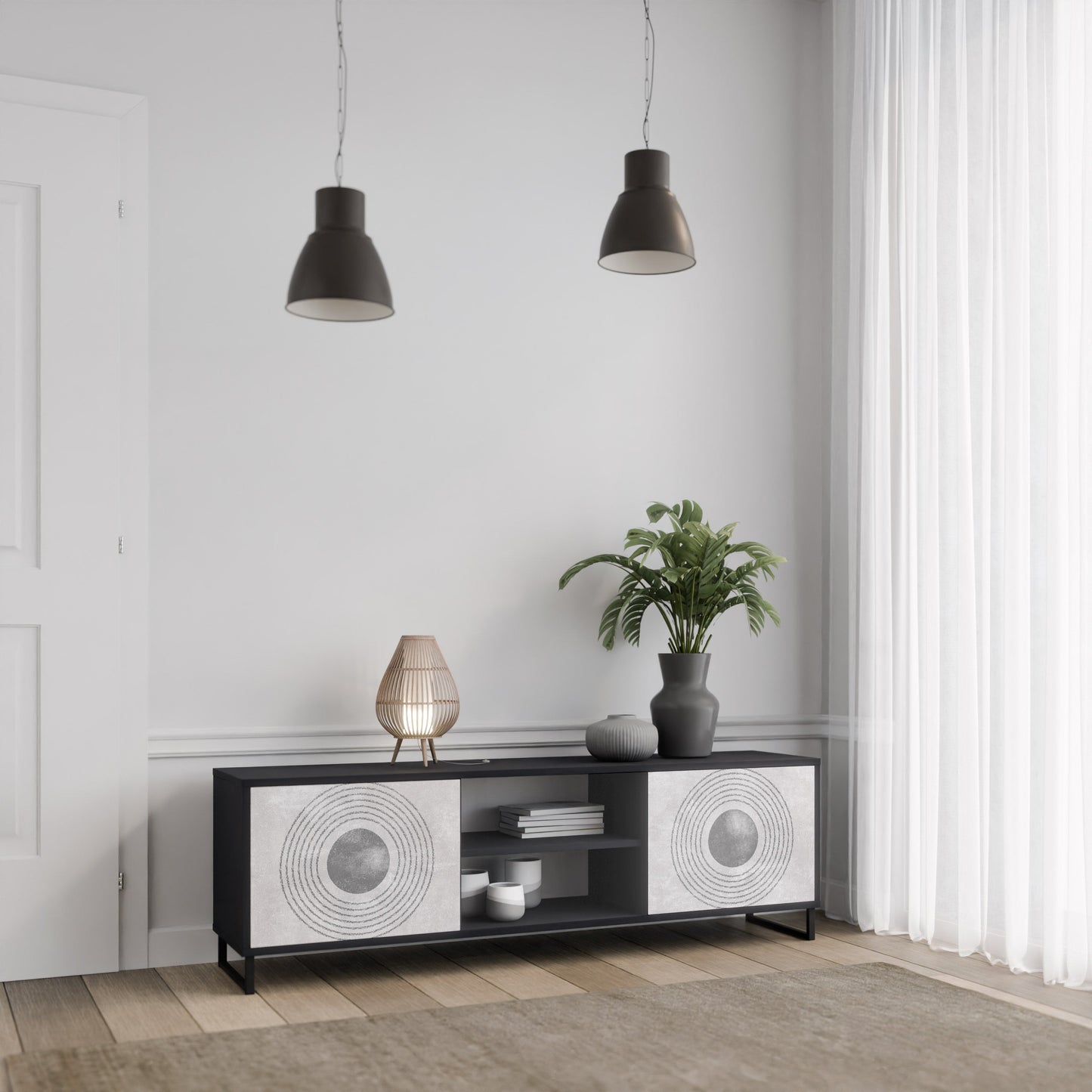 SOLID CIRCLES 2-Door TV Stand in Black Finish