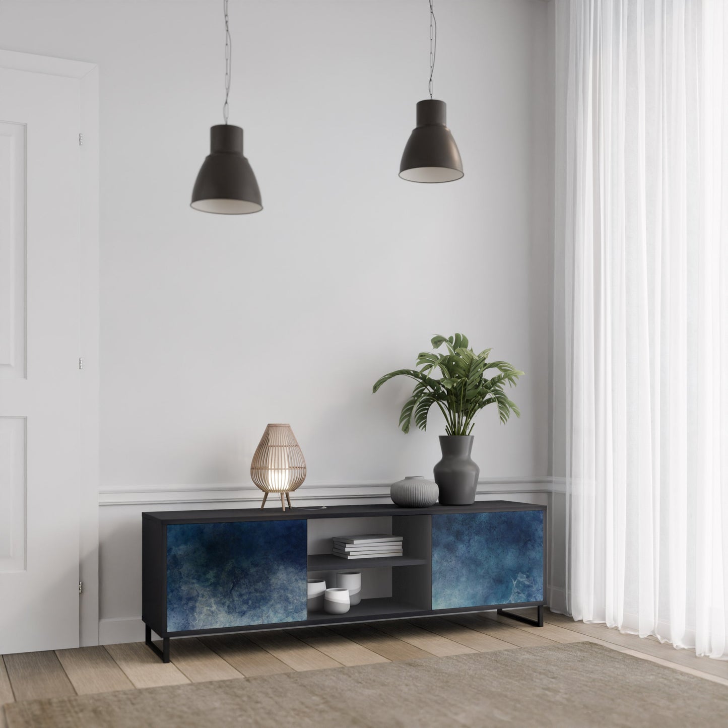 CELESTIAL FALL 2-Door TV Stand in Black Finish