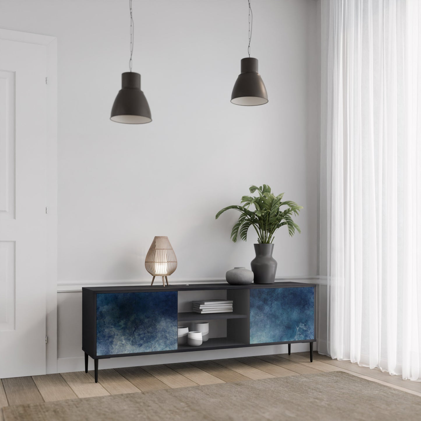 CELESTIAL FALL 2-Door TV Stand in Black Finish