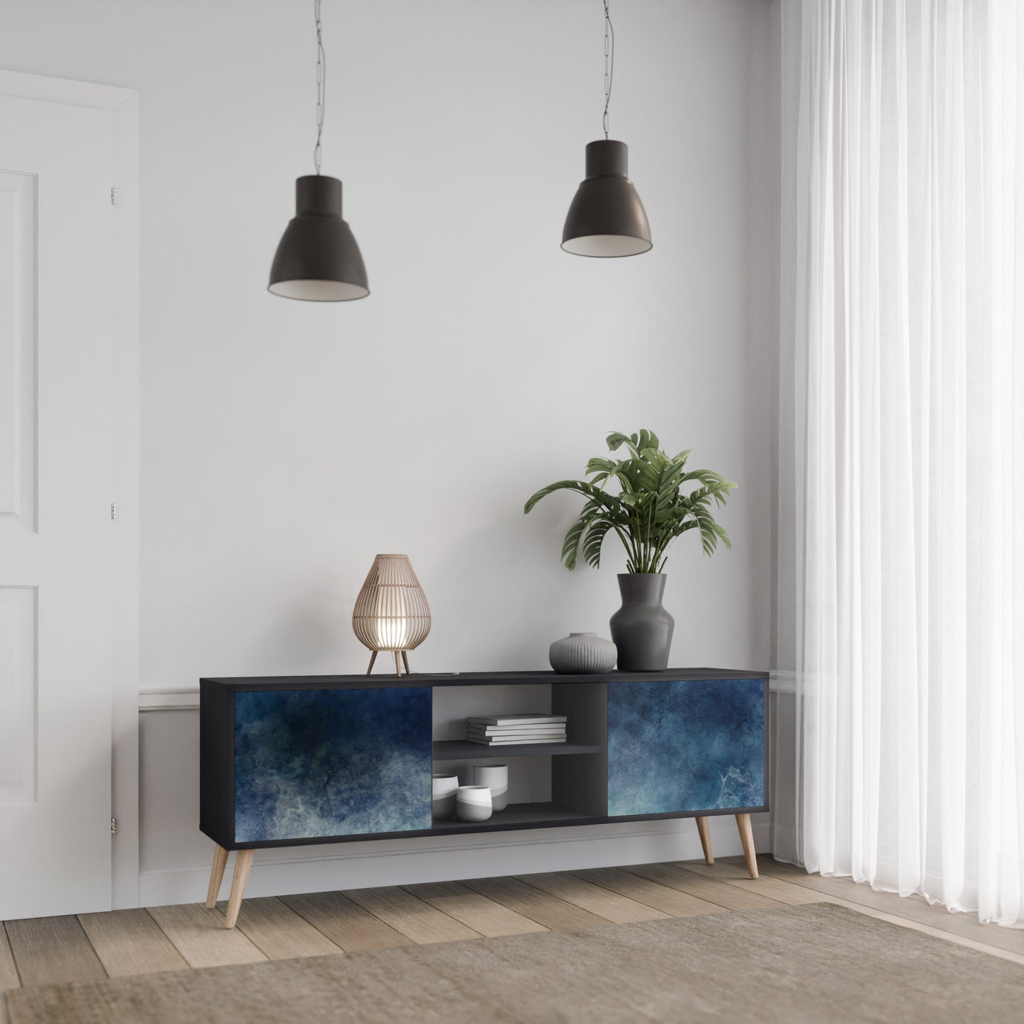 CELESTIAL FALL 2-Door TV Stand in Black Finish