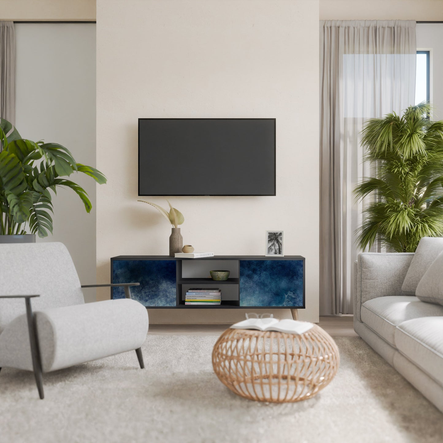 CELESTIAL FALL 2-Door TV Stand in Black Finish