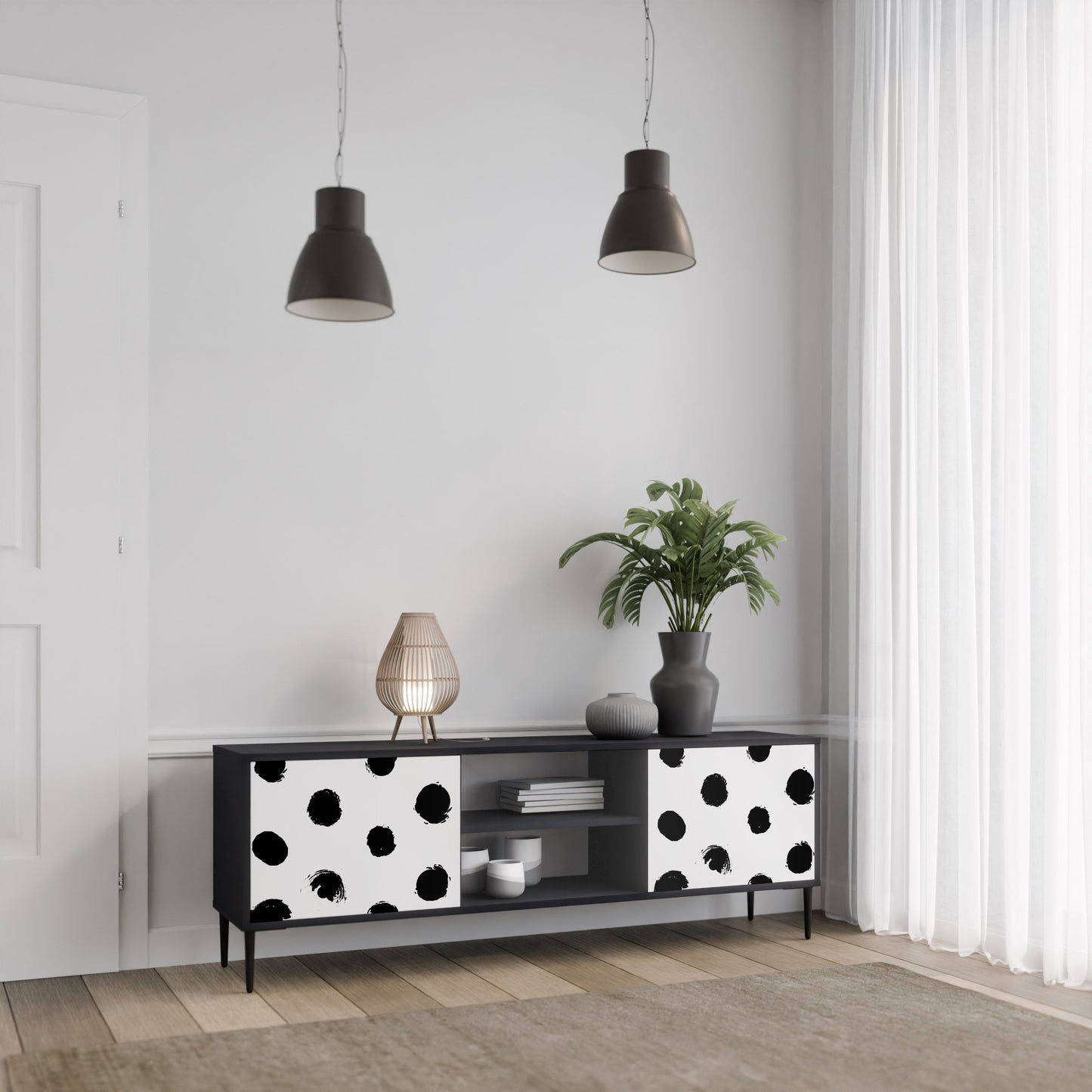 SLIPPING MINUTES 2-Door TV Stand in Black Finish