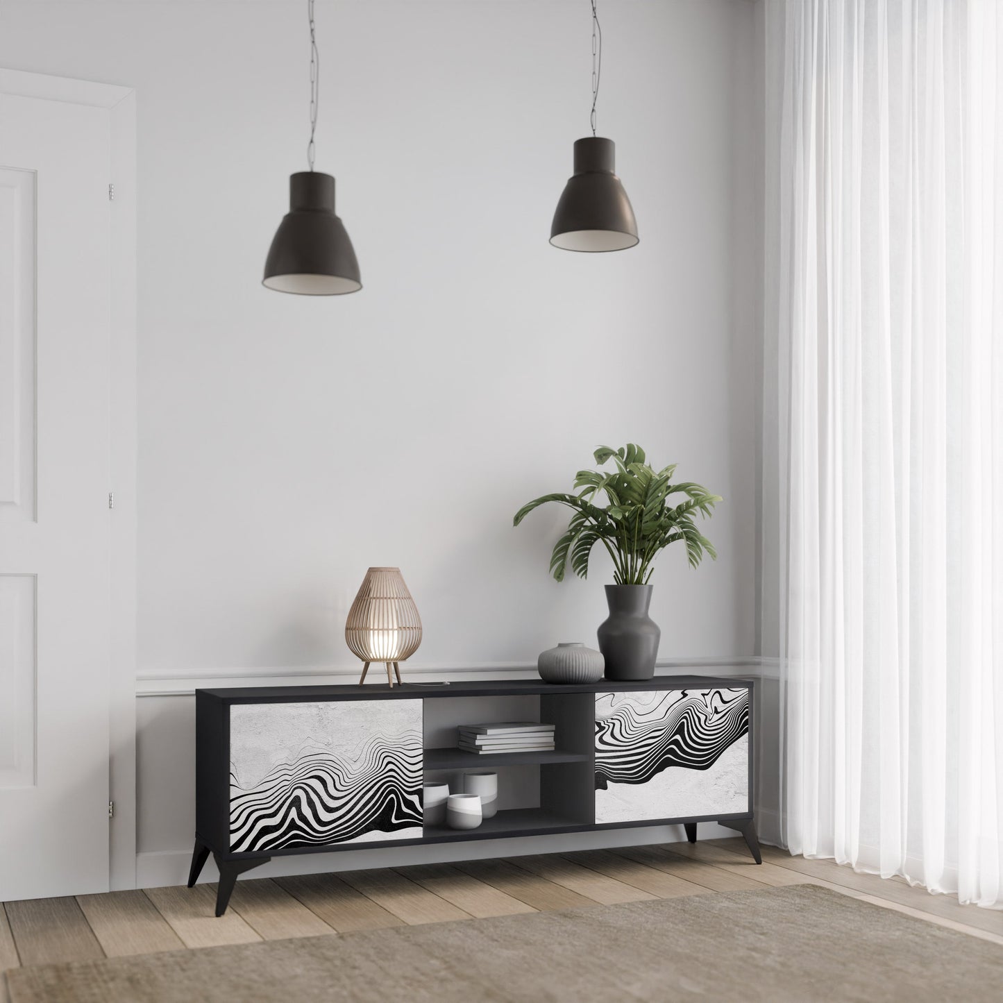 MONOCHROME MIRAGE 2-Door TV Stand in Black Finish