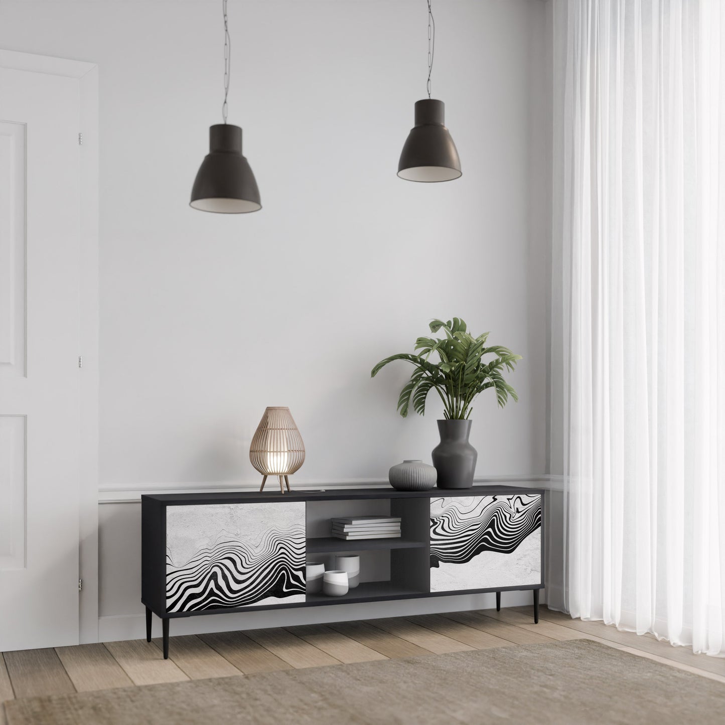 MONOCHROME MIRAGE 2-Door TV Stand in Black Finish