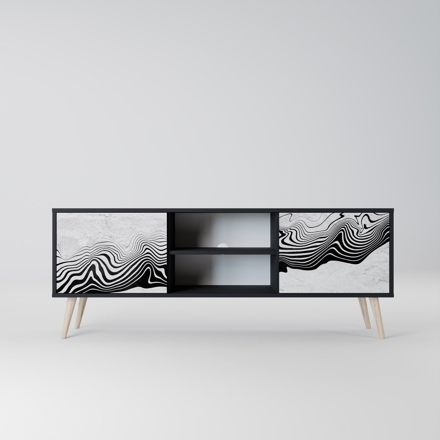 MONOCHROME MIRAGE 2-Door TV Stand in Black Finish