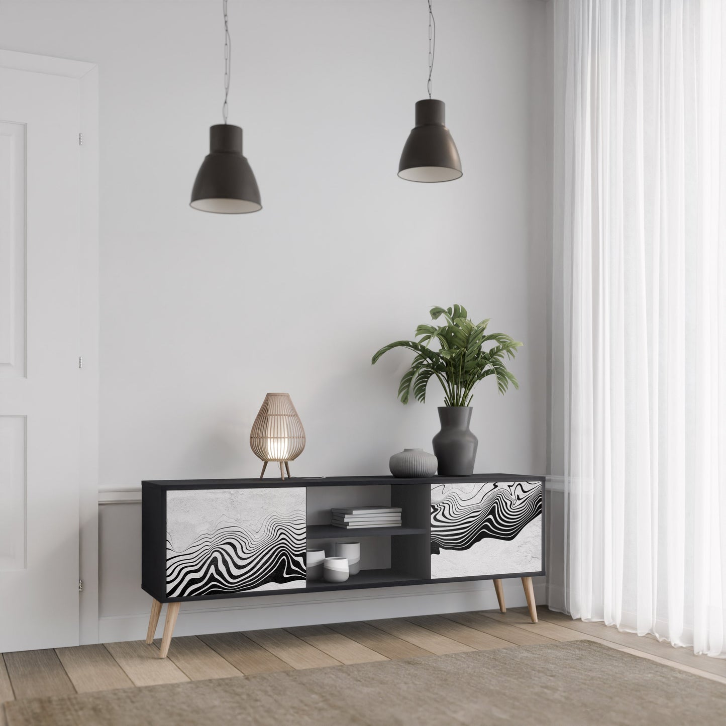 MONOCHROME MIRAGE 2-Door TV Stand in Black Finish