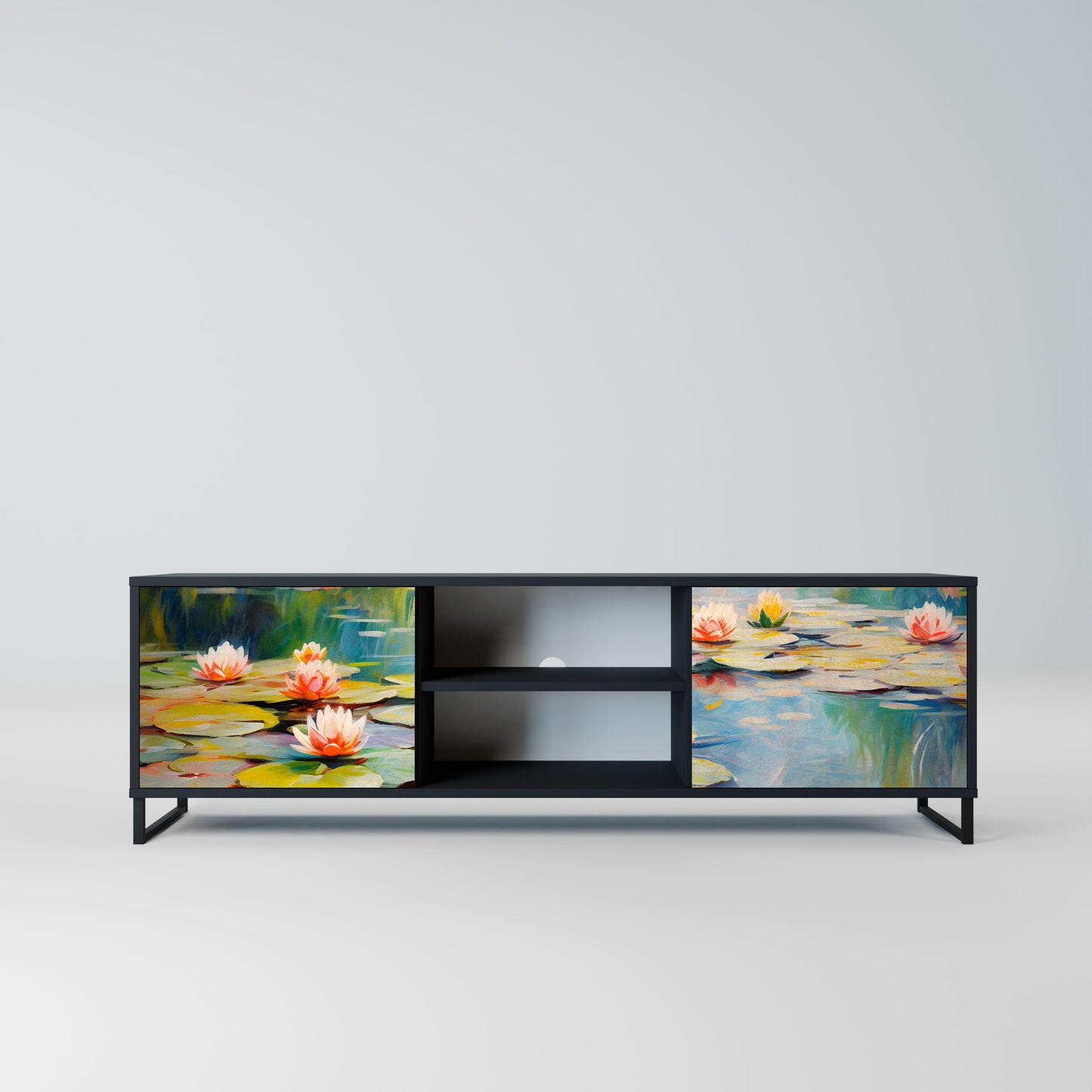 BLOOMING WATERS 2-Door TV Stand in Black Finish