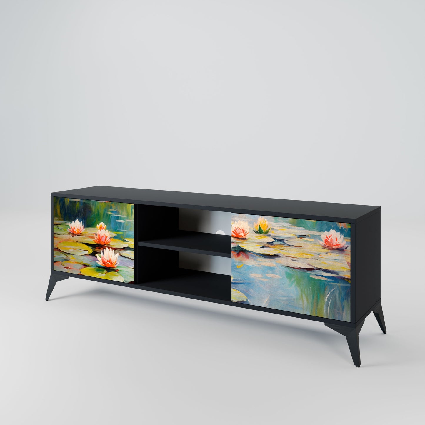 BLOOMING WATERS 2-Door TV Stand in Black Finish