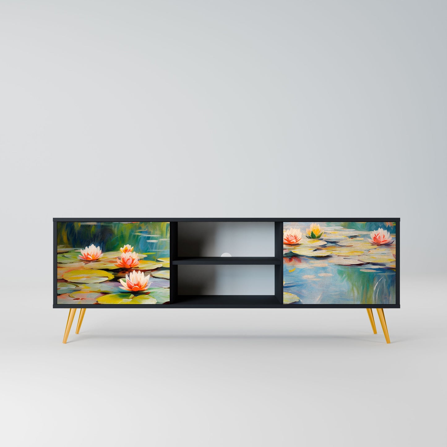 BLOOMING WATERS 2-Door TV Stand in Black Finish