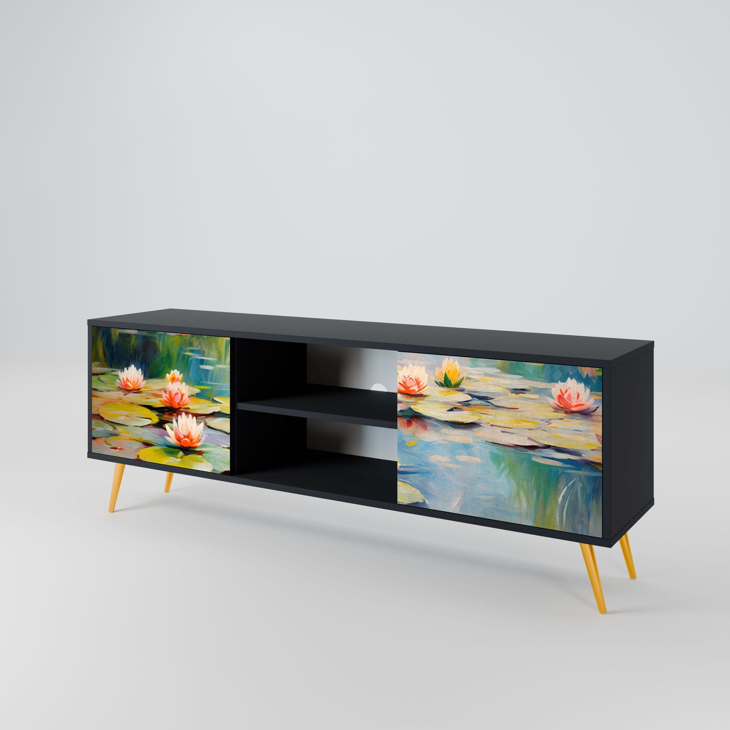 BLOOMING WATERS 2-Door TV Stand in Black Finish