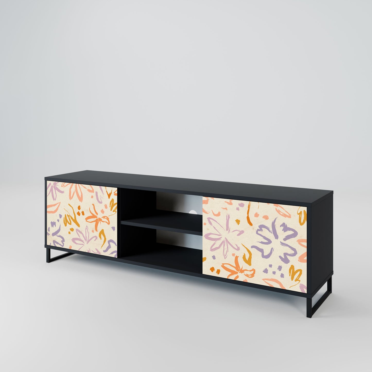 SPRING WHIMSY 2-Door TV Stand in Black Finish