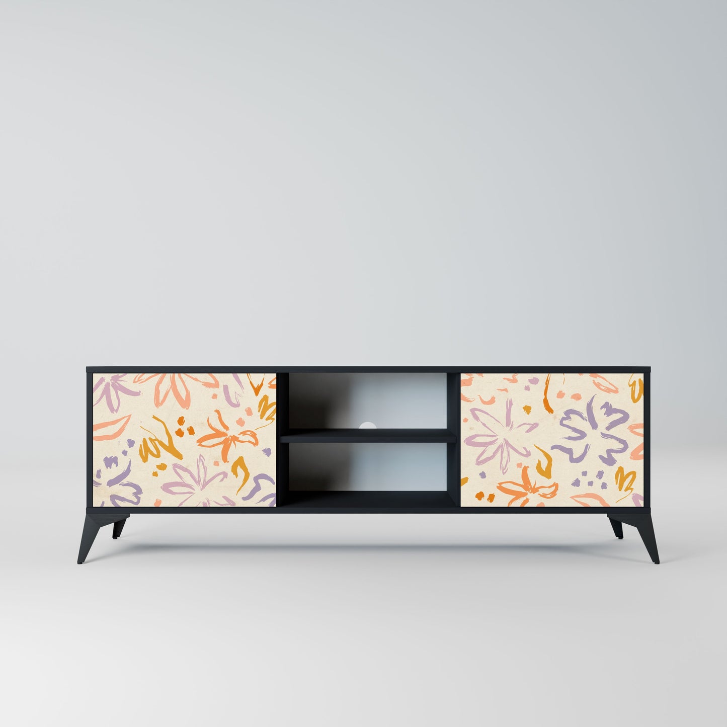 SPRING WHIMSY 2-Door TV Stand in Black Finish