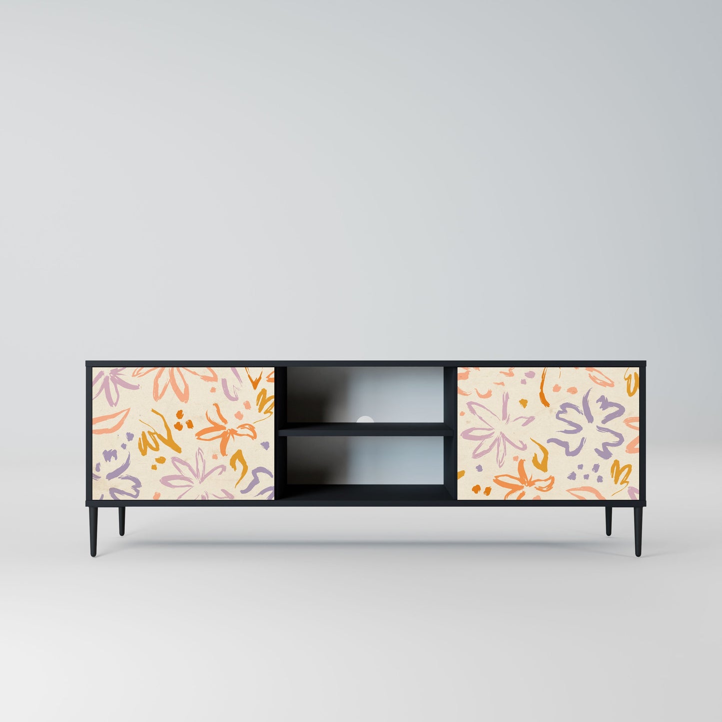 SPRING WHIMSY 2-Door TV Stand in Black Finish