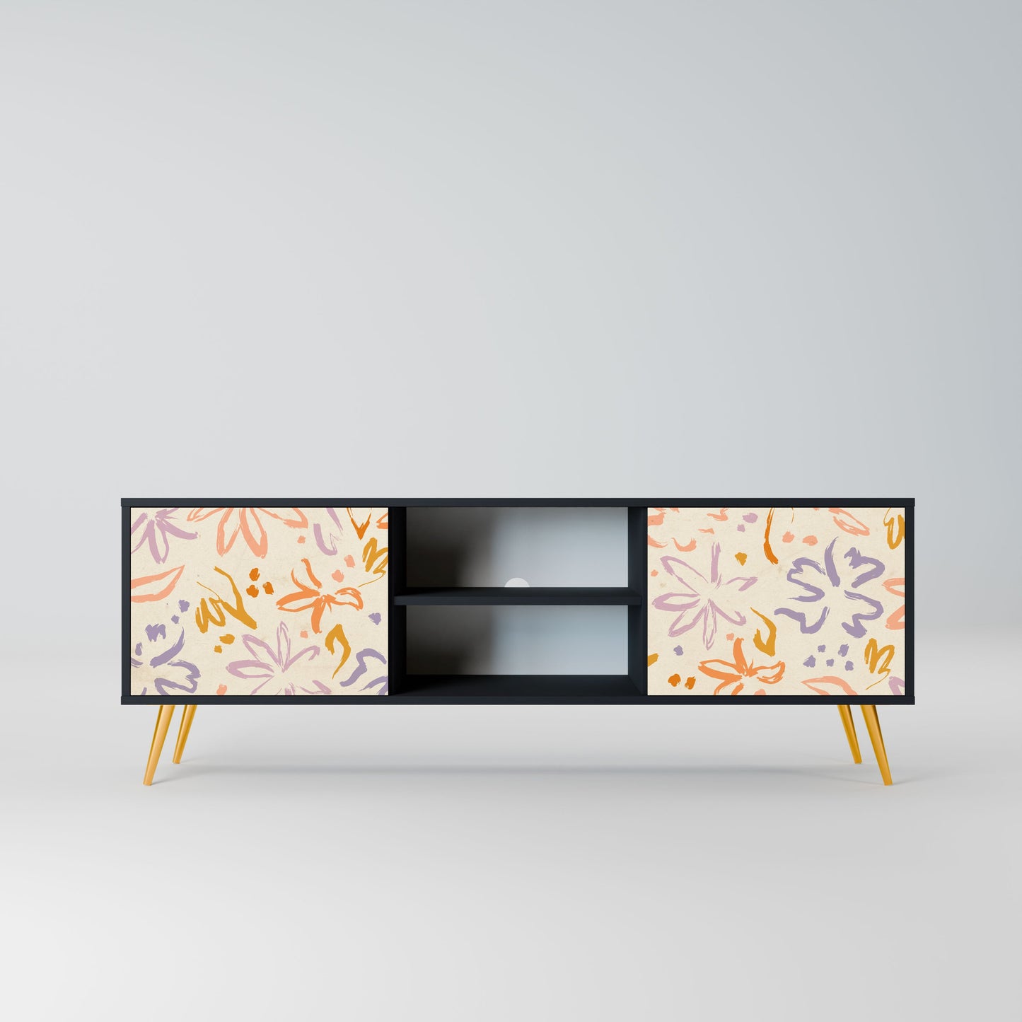 SPRING WHIMSY 2-Door TV Stand in Black Finish