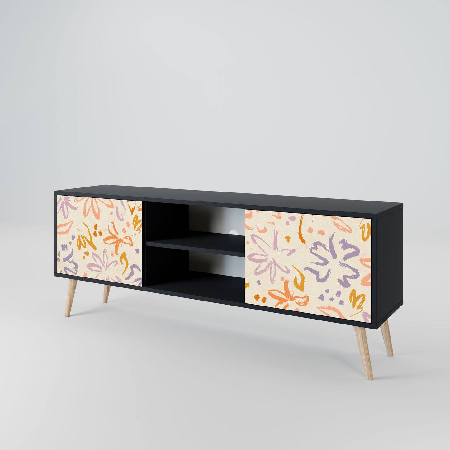 SPRING WHIMSY 2-Door TV Stand in Black Finish