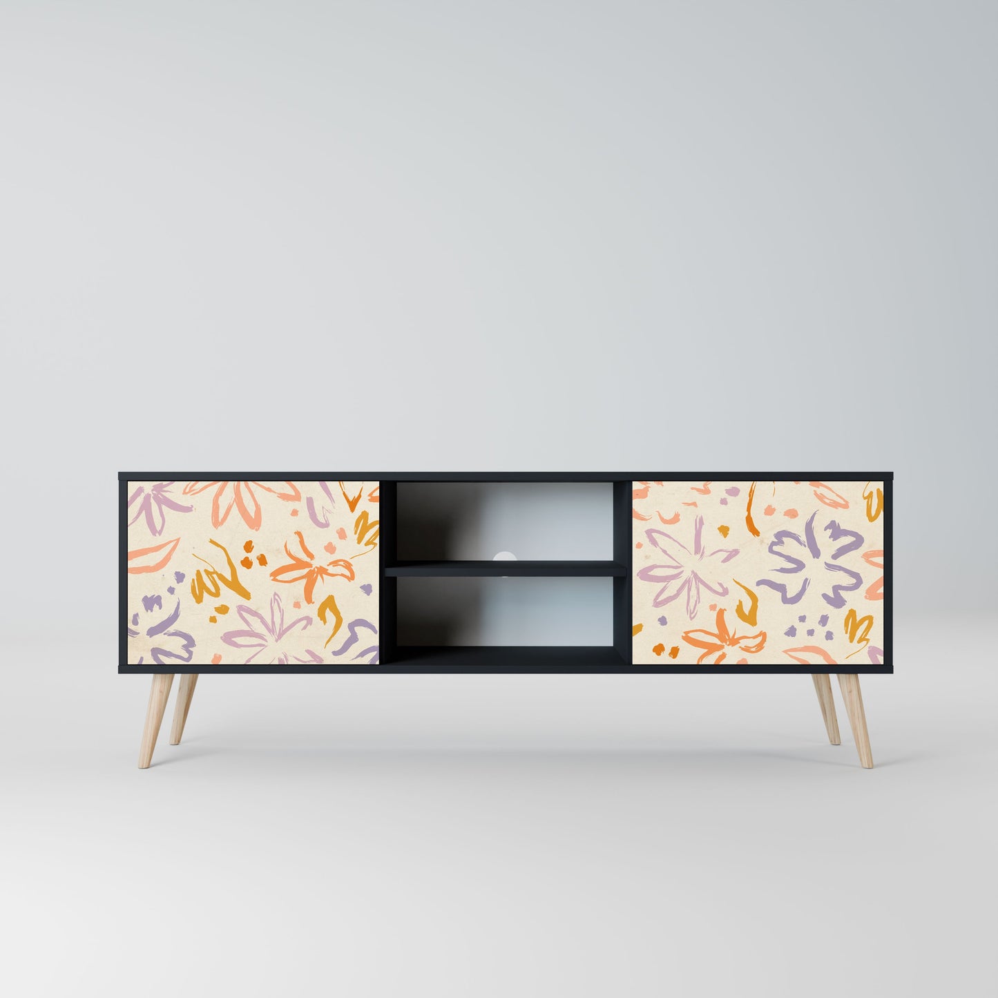 SPRING WHIMSY 2-Door TV Stand in Black Finish