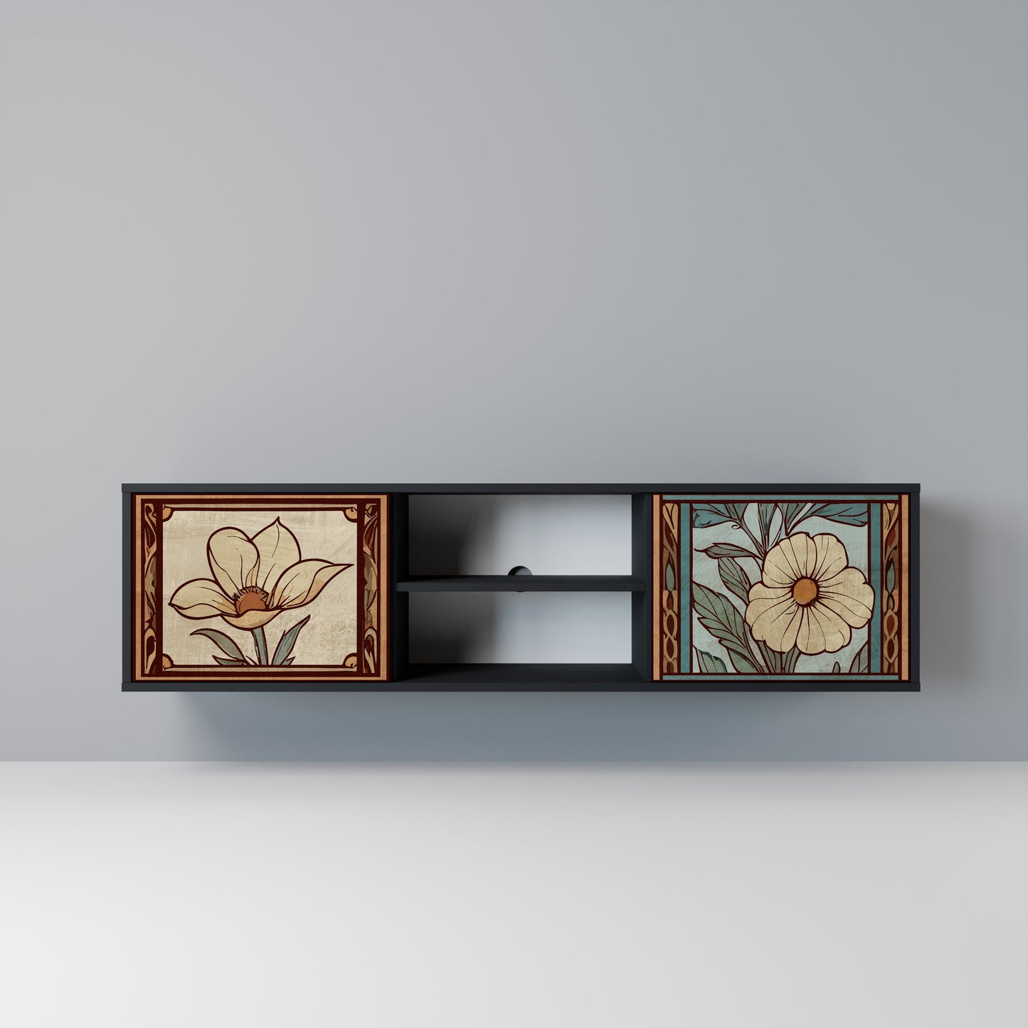 TIMELESS FLORA Mobile TV a 2 Ante in Finitura Nera