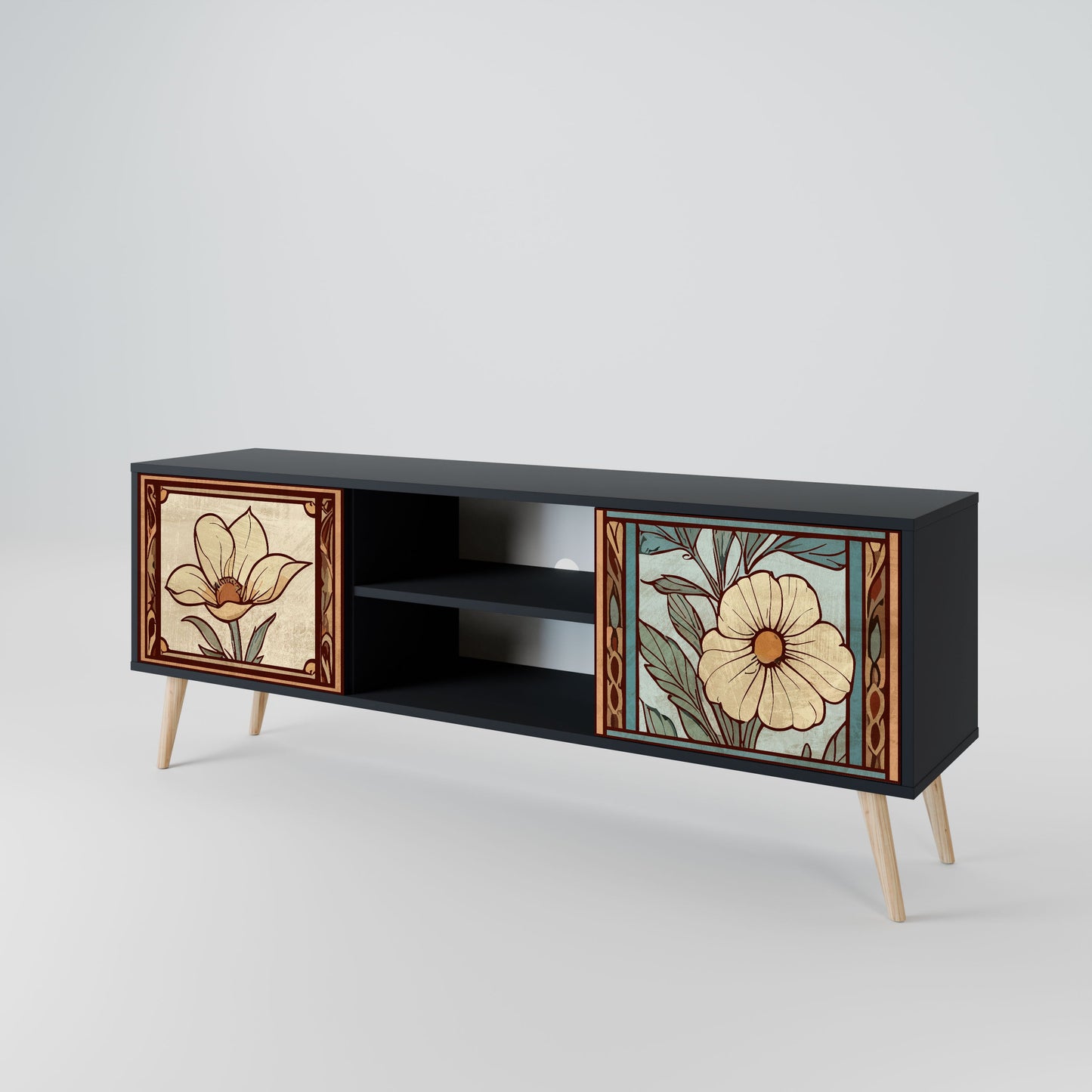 TIMELESS FLORA 2-Door TV Stand in Black Finish