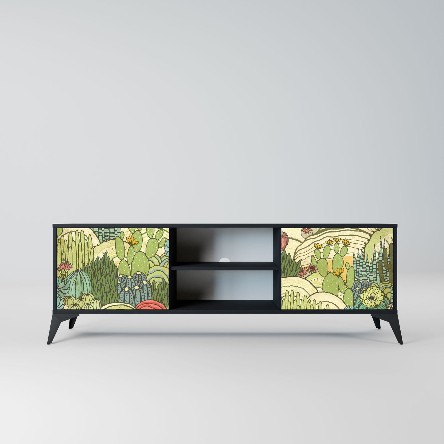 SUCCULENTS KALEIDOSCOPE 2-Door TV Stand in Black Finish