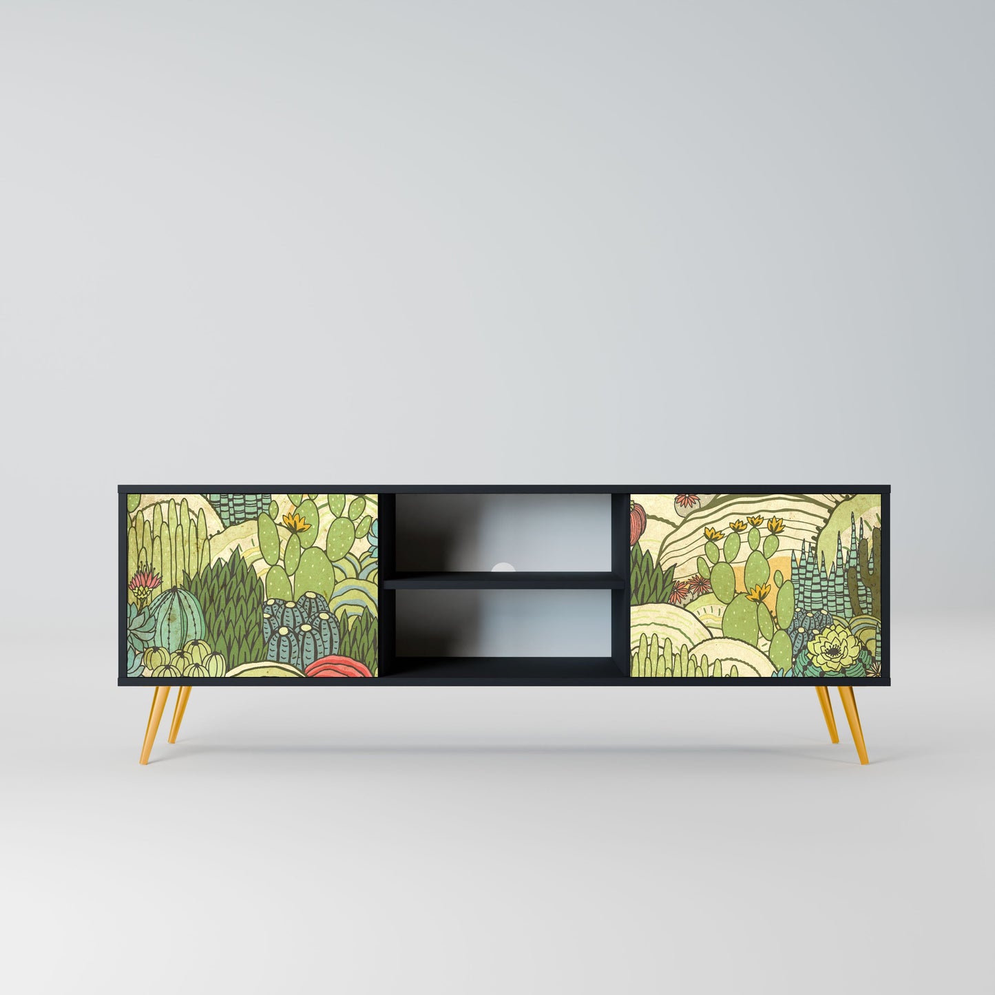 SUCCULENTS KALEIDOSCOPE 2-Door TV Stand in Black Finish