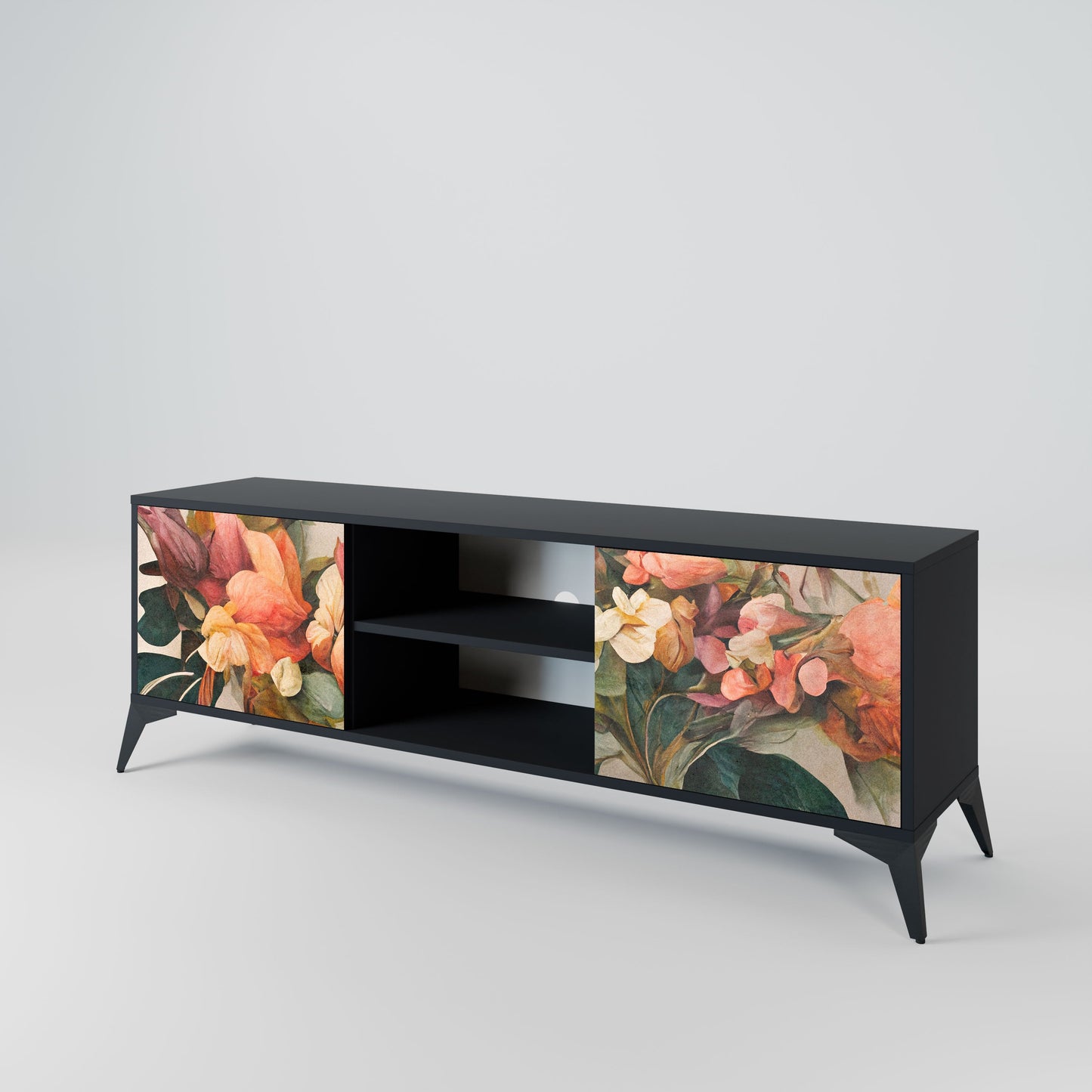 STYLISH BEAUTY 2-Door TV Stand in Black Finish