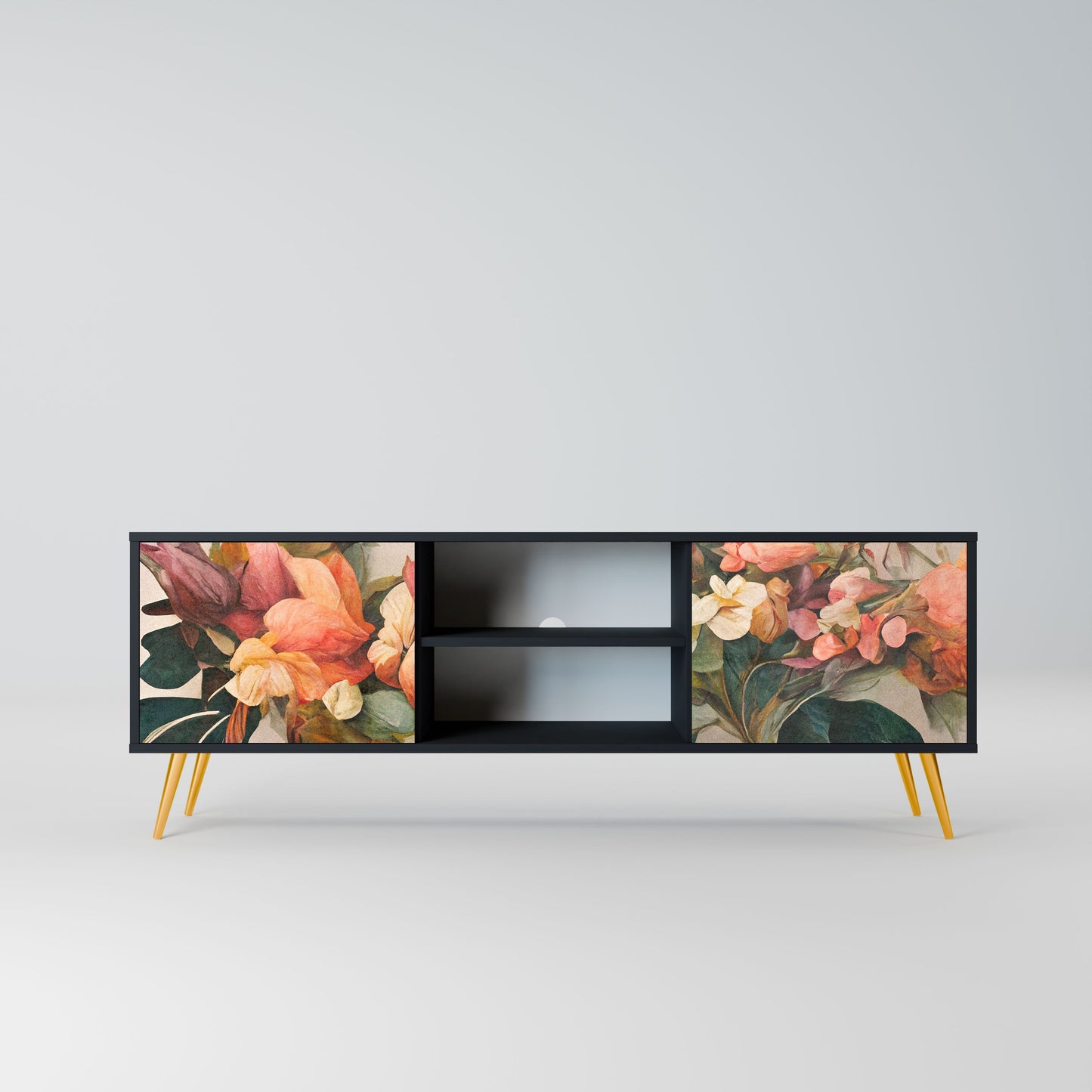 STYLISH BEAUTY 2-Door TV Stand in Black Finish