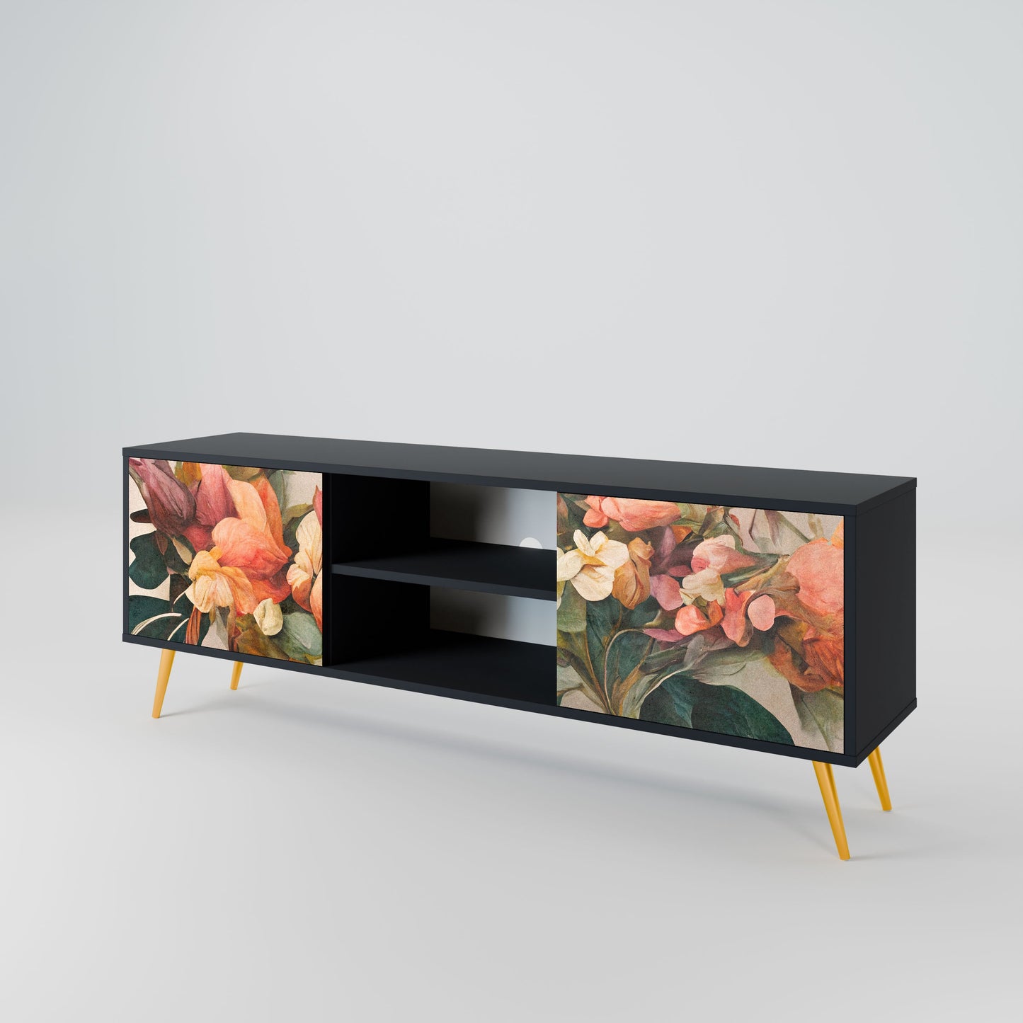 STYLISH BEAUTY 2-Door TV Stand in Black Finish