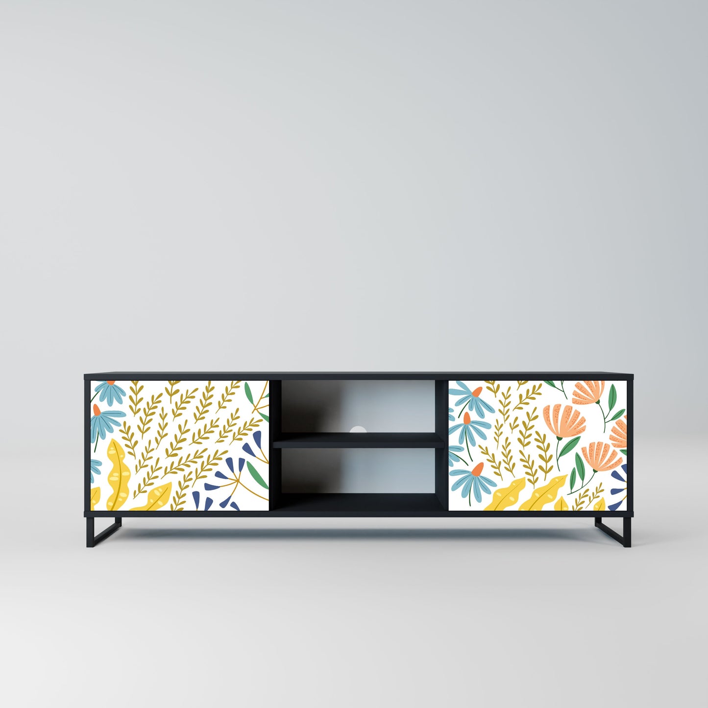 HELLO SPRING 2-Door TV Stand in Black Finish
