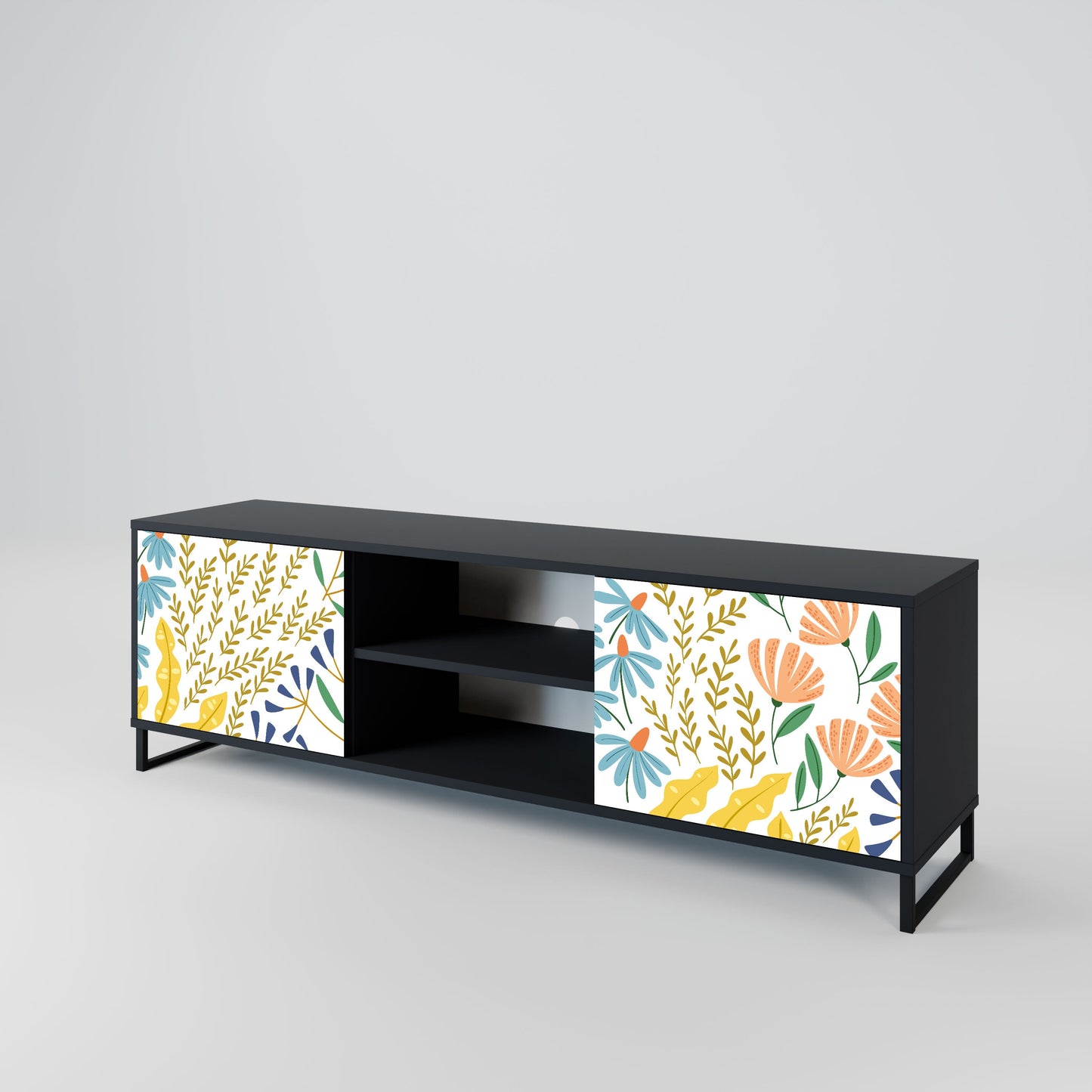 HELLO SPRING 2-Door TV Stand in Black Finish