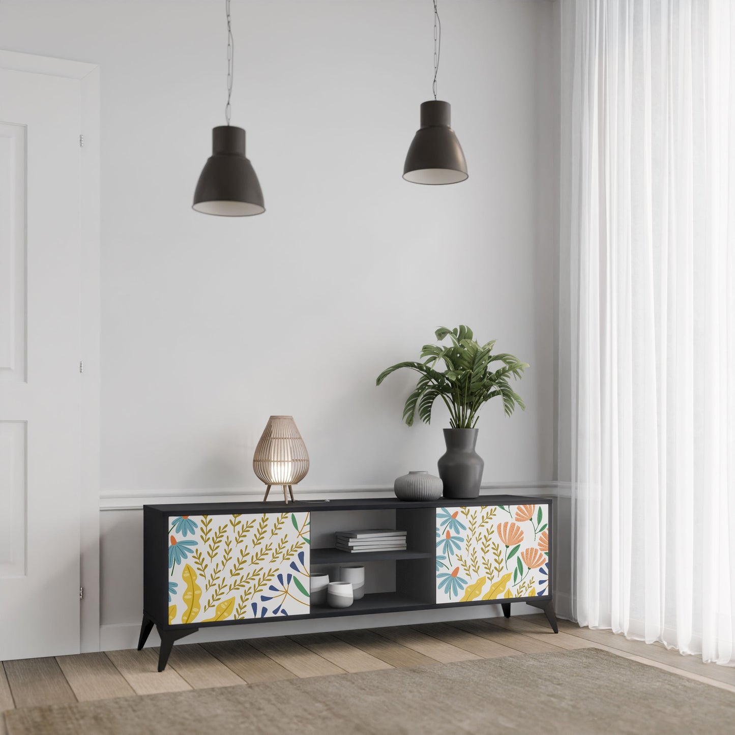 HELLO SPRING 2-Door TV Stand in Black Finish