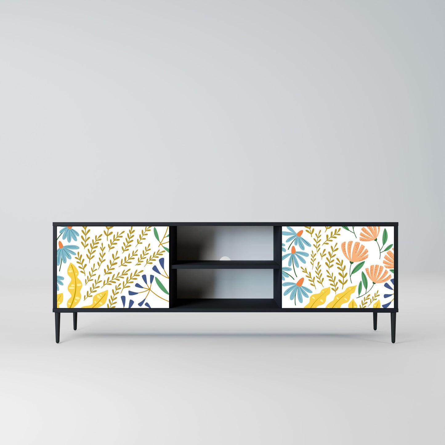 HELLO SPRING 2-Door TV Stand in Black Finish