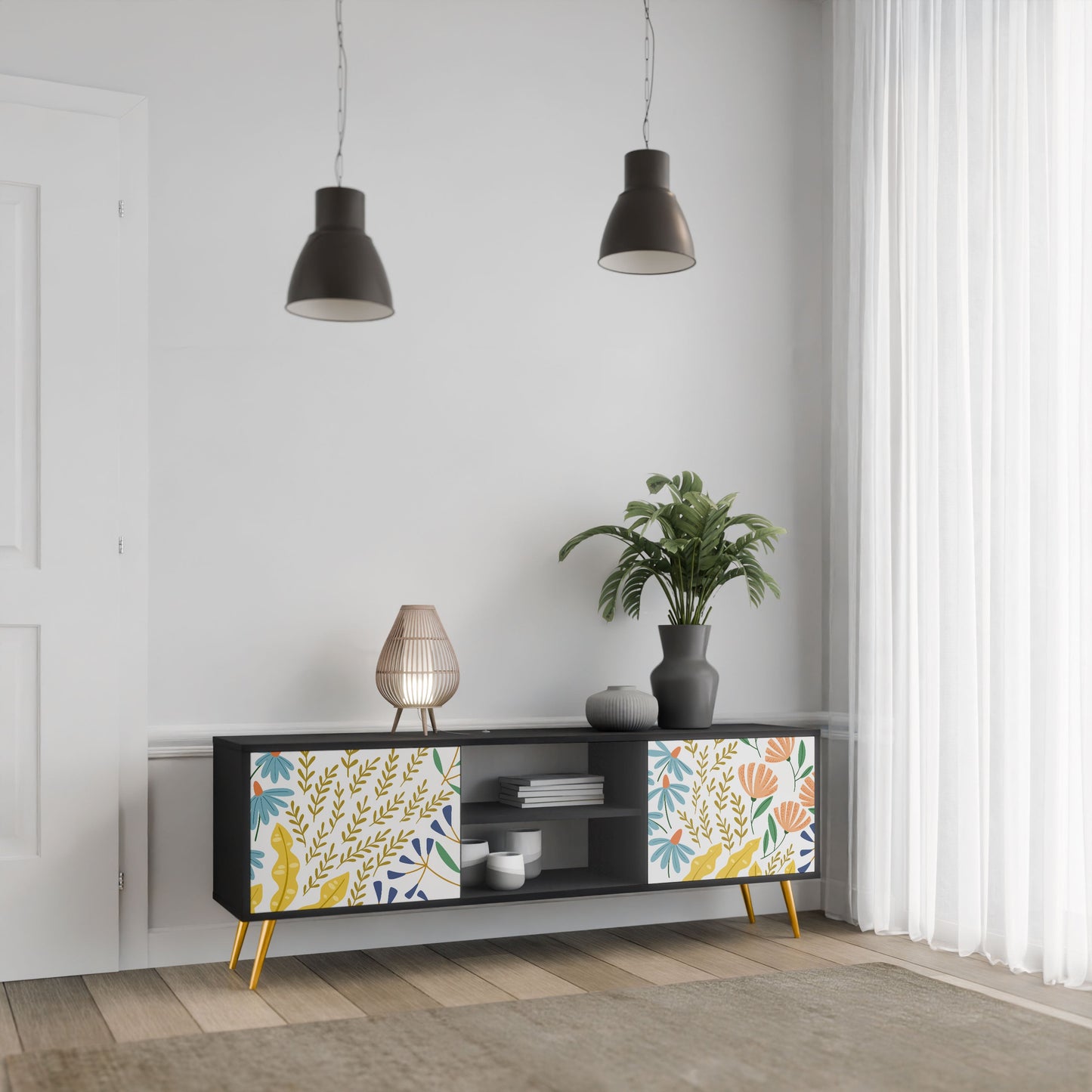 HELLO SPRING 2-Door TV Stand in Black Finish