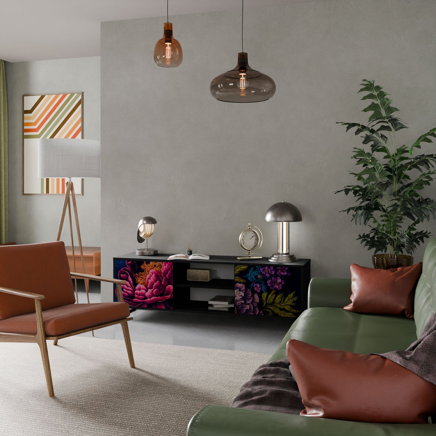 Mobile TV BLOOMING ELEGANCE a 2 ante in finitura nera