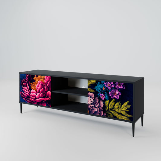 BLOOMING ELEGANCE 2-Door TV Stand in Black Finish