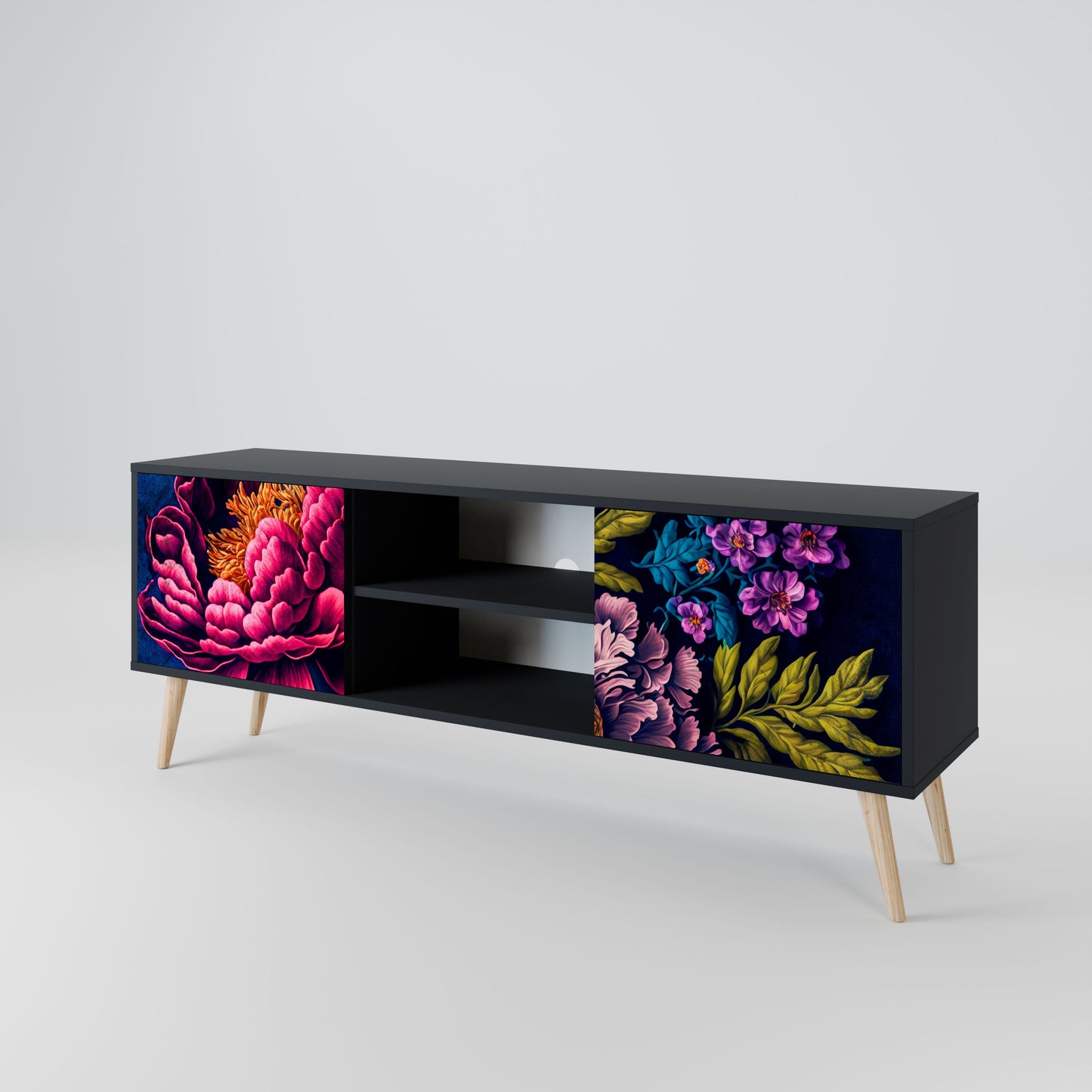BLOOMING ELEGANCE 2-Door TV Stand in Black Finish
