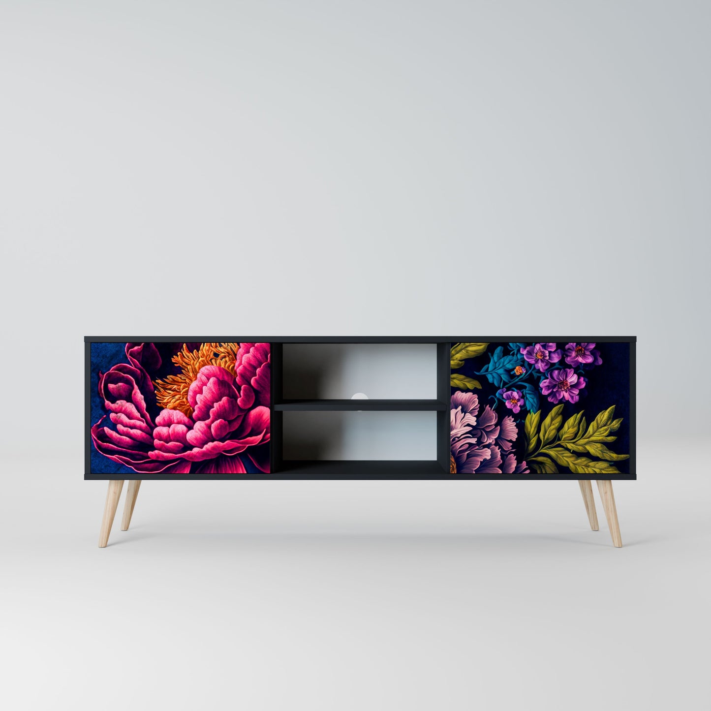 BLOOMING ELEGANCE 2-Door TV Stand in Black Finish