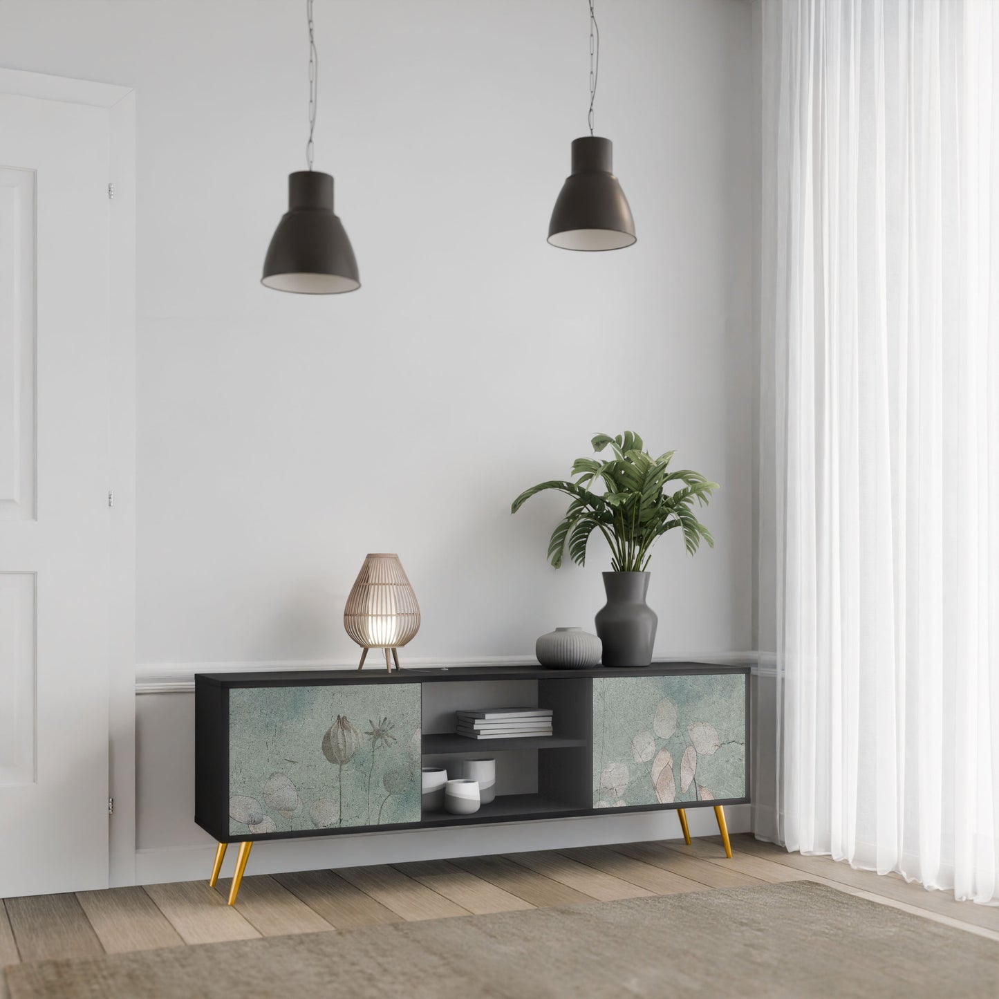 NIGHT LADY 2-Door TV Stand in Black Finish