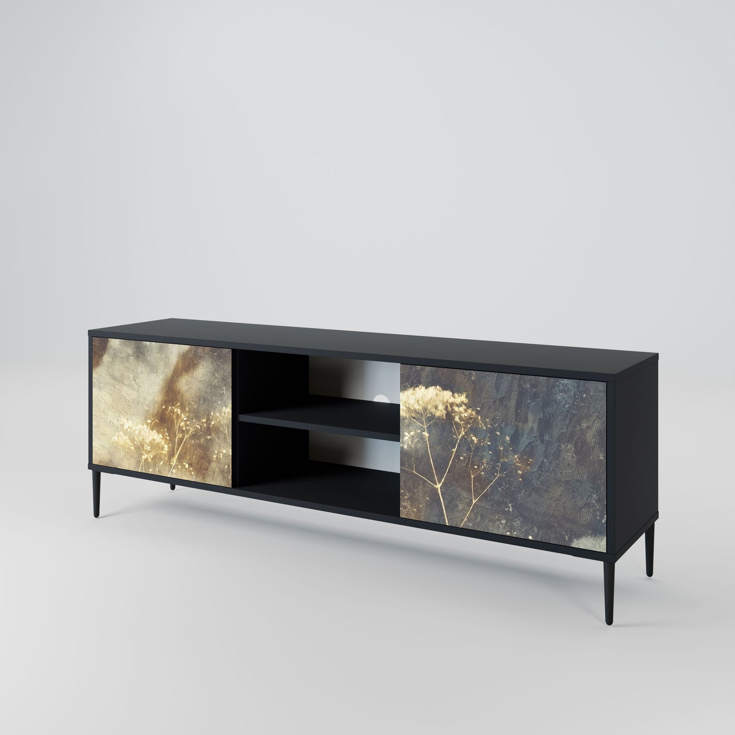 GENTLE POWER 2-Door TV Stand in Black Finish