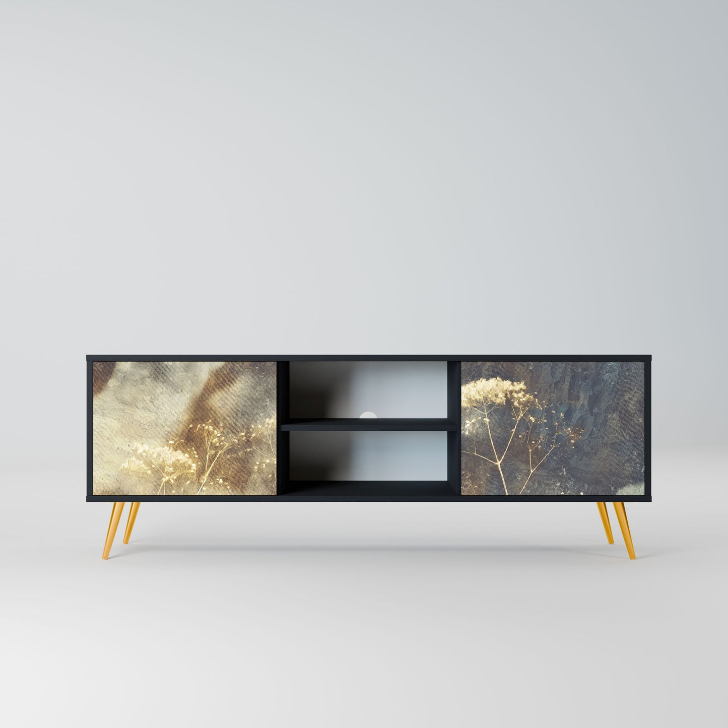 GENTLE POWER 2-Door TV Stand in Black Finish