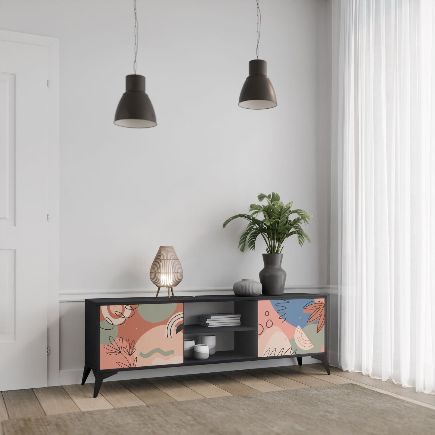 Mobile TV PASTEL DESTINY a 2 ante in finitura nera