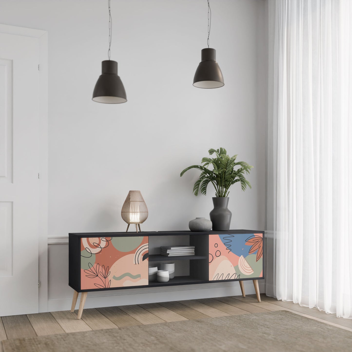 Mobile TV PASTEL DESTINY a 2 ante in finitura nera