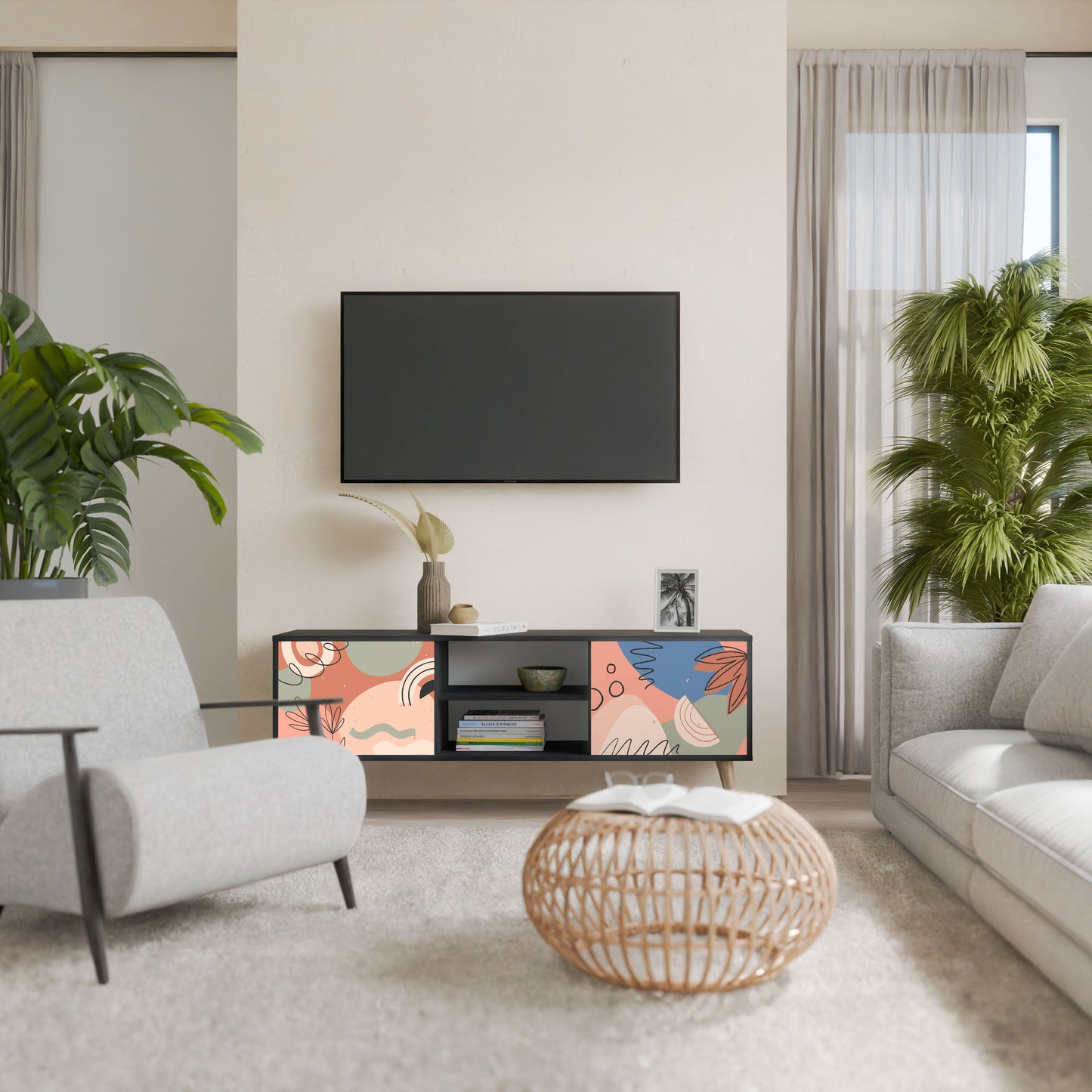 Mobile TV PASTEL DESTINY a 2 ante in finitura nera