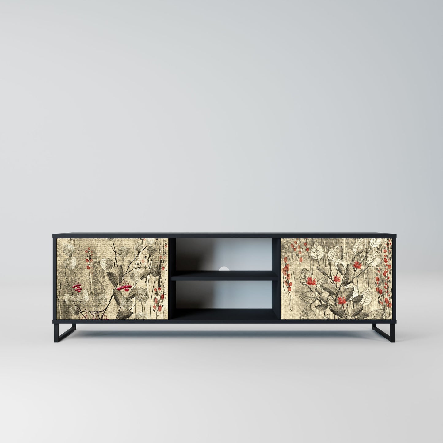 HERBAL GRACE 2-Door TV Stand in Black Finish