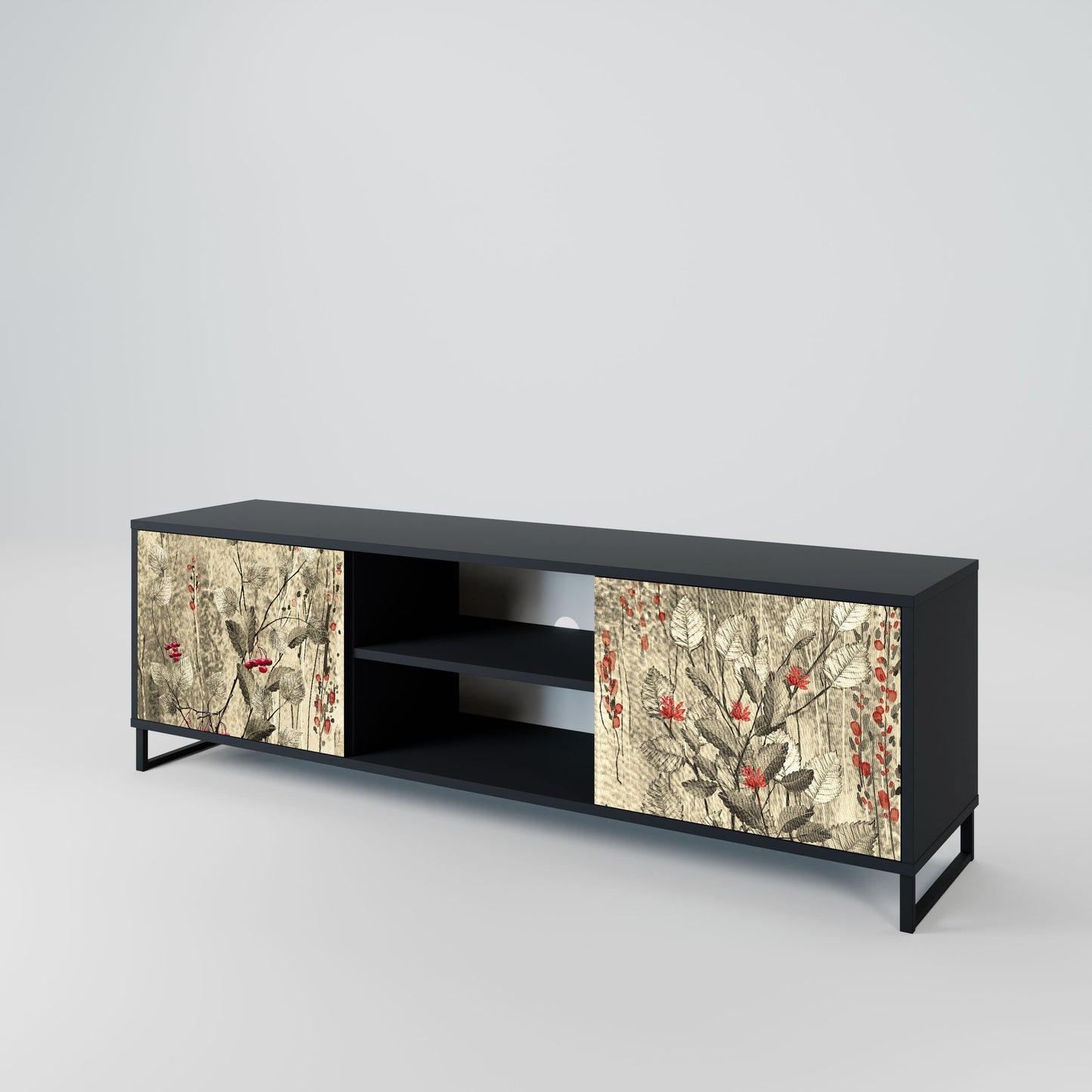 HERBAL GRACE 2-Door TV Stand in Black Finish