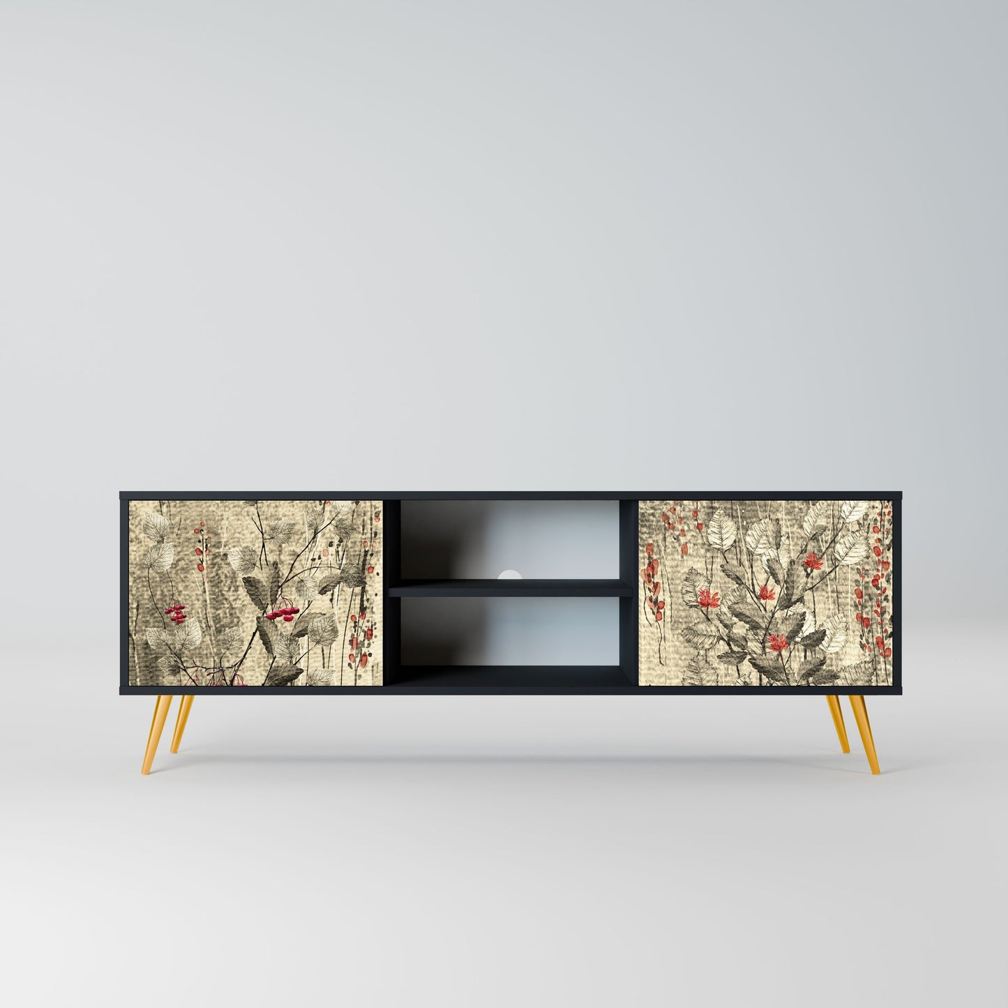 HERBAL GRACE 2-Door TV Stand in Black Finish