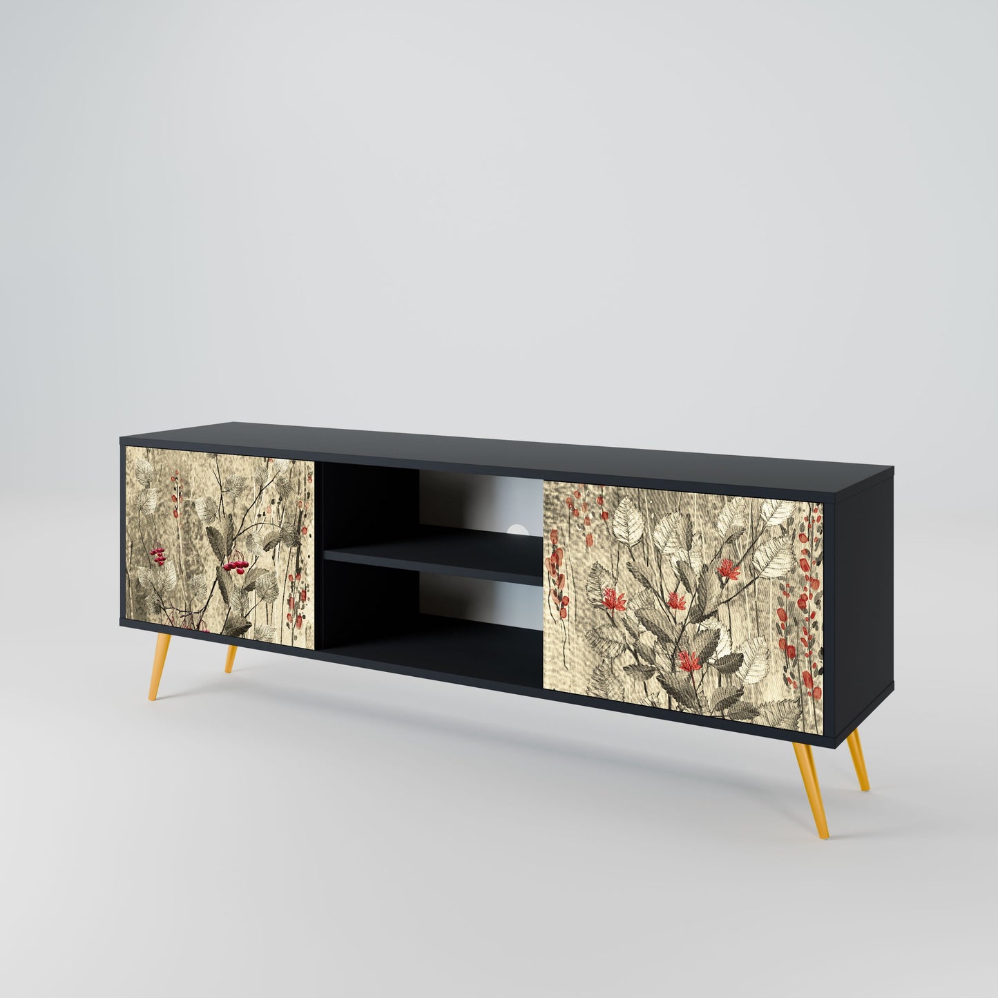 HERBAL GRACE 2-Door TV Stand in Black Finish
