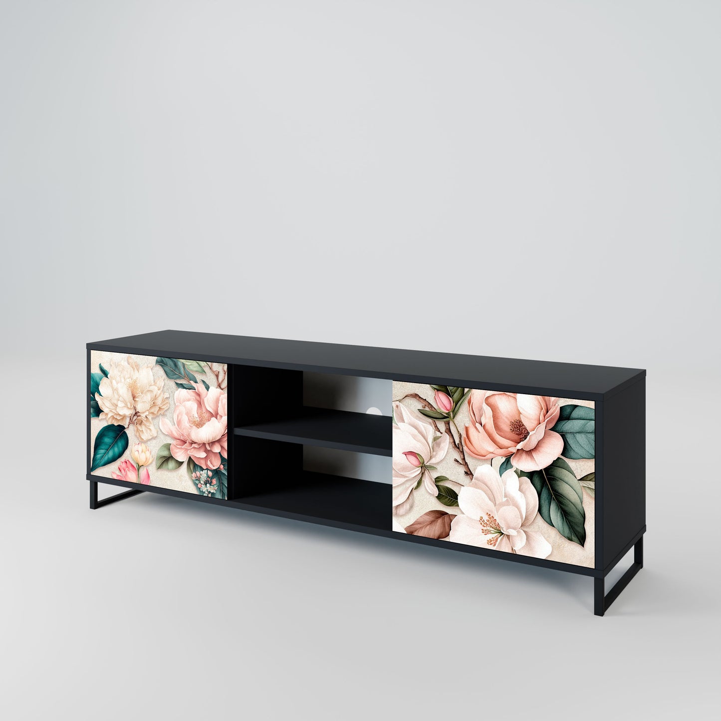 FLORAL GRACE 2-Door TV Stand in Black Finish